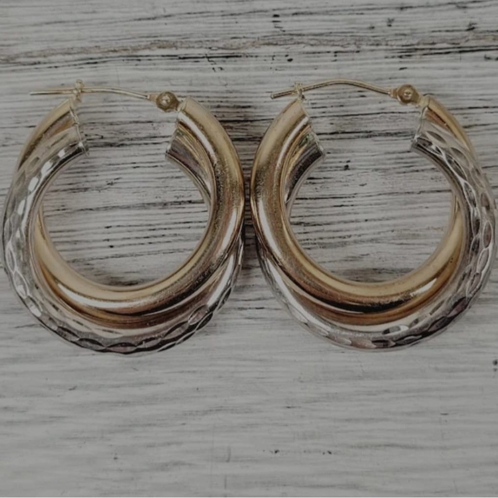 10k Gold and 925 Silver Twisted Hoop Earrings